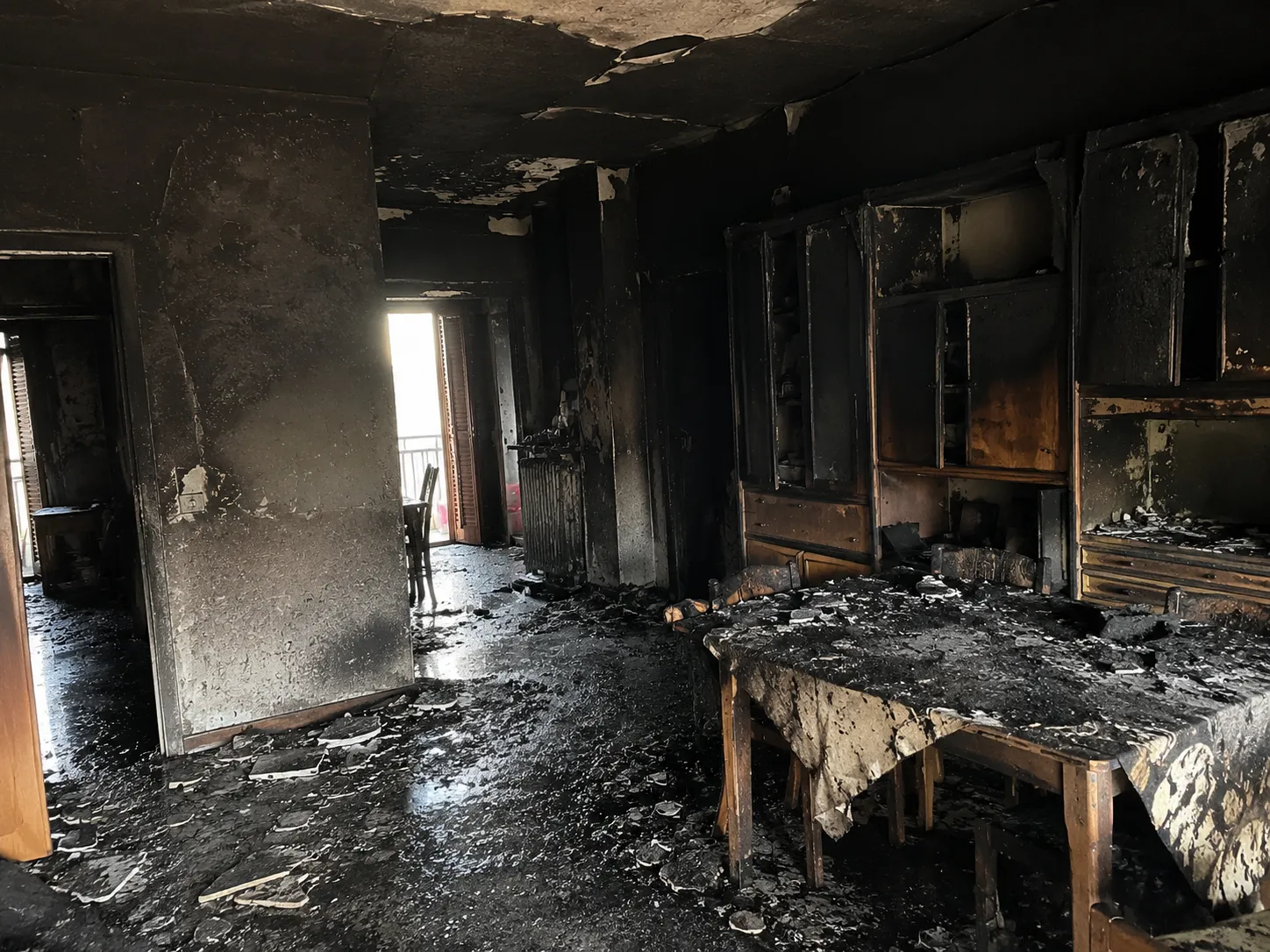 Ambiente civile annerito dal fumo dopo un incendio